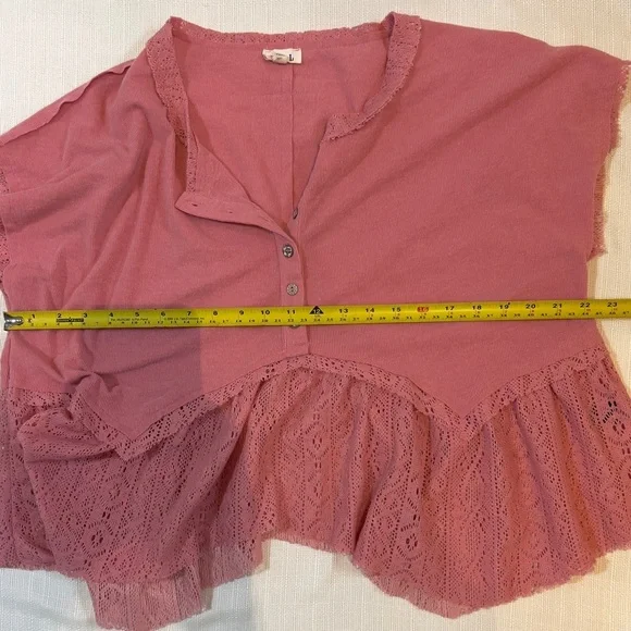 POL Pink Lace Accent Top With Lace Detail Size L - Picture 6 of 7